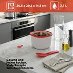 Resigilat|Snips oala pentru orez la microunde, 2,7 L, pentru orez, cereale si couscous, cu colector de amidon si spatula, 20,5 x 20,5 x 14,5 cm