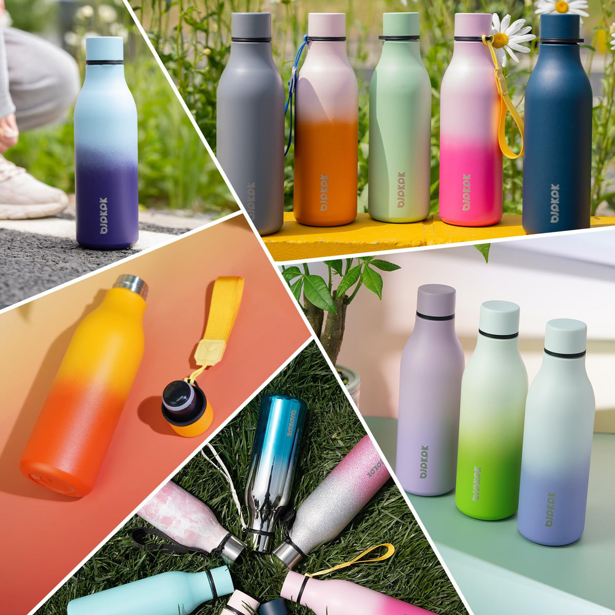 Resigilat|BJPKPK sticla termoizolanta din inox, 750 ml, cu curea de transport, fara BPA, etansa, reutilizabila, verde macaron