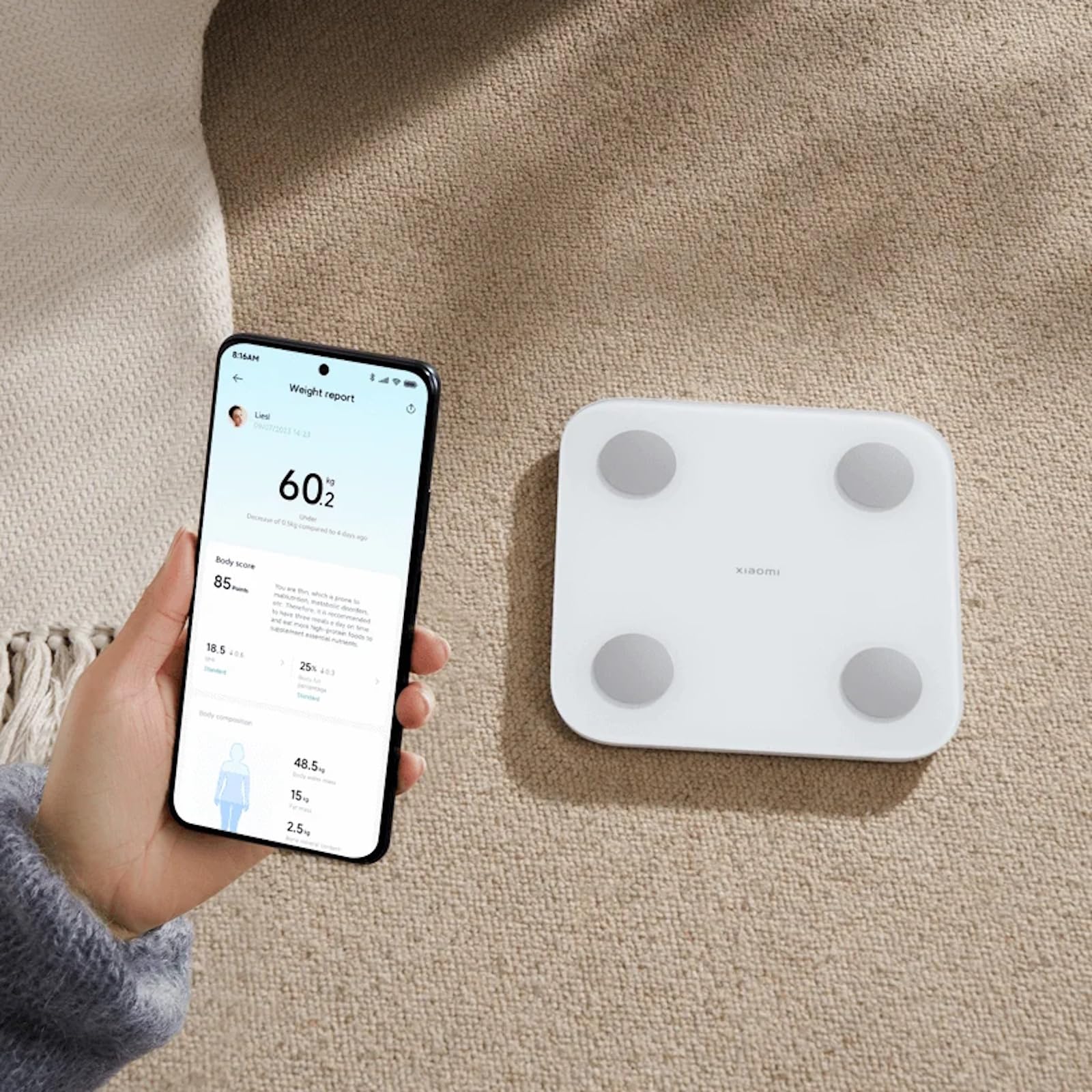 Xiaomi Body Composition Scale S400 Personenwaage mit Dual-Frequenz-Messung, 25 Gesundheitsindikatoren, bis zu 150 kg und Genauigkeit von 100g, Weiß