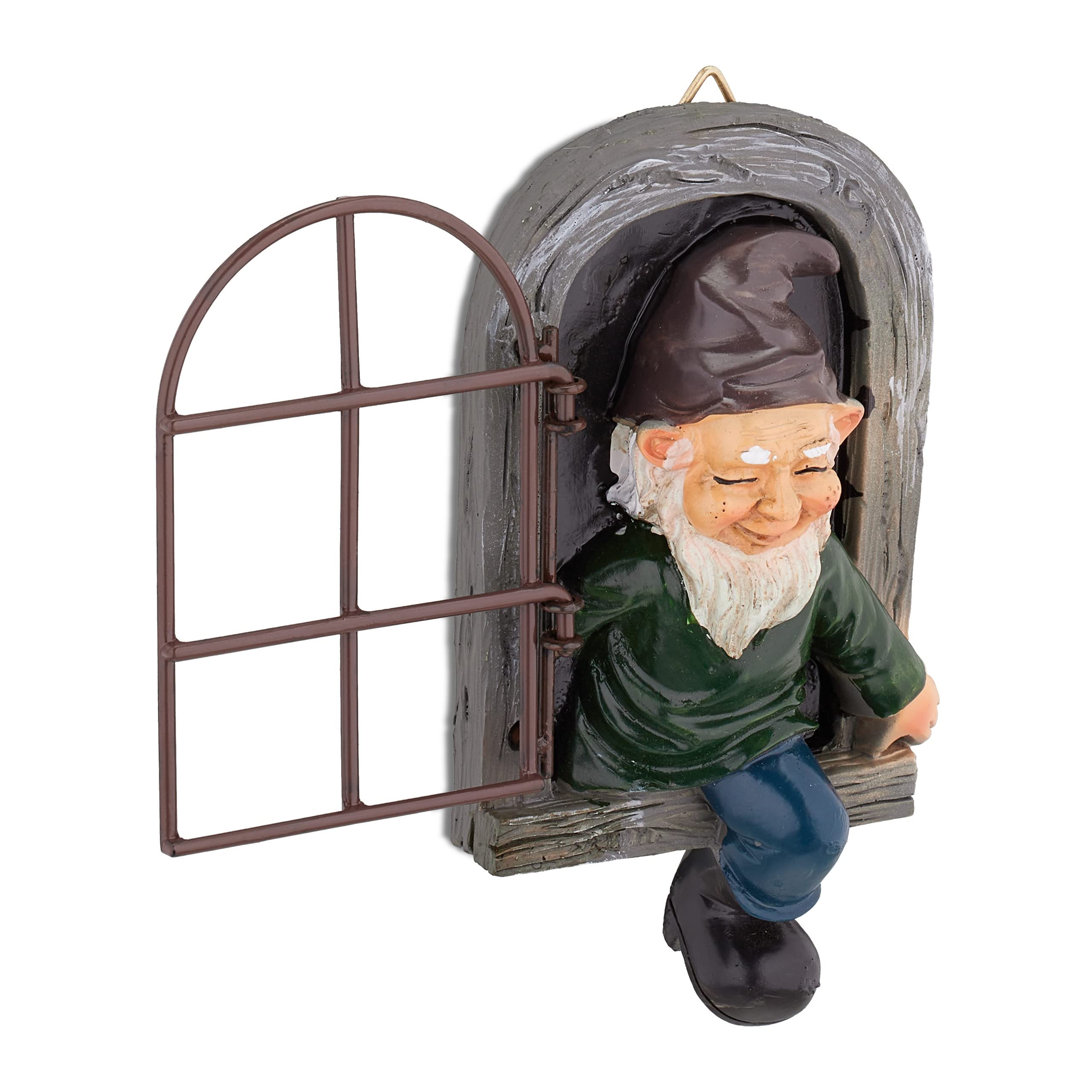 Resigilat|Relaxdays pitic cu fereastra, decoratiune rezistenta la intemperii pentru trunchi de copac, 15 x 8 cm, agatat, rasina, multicolor