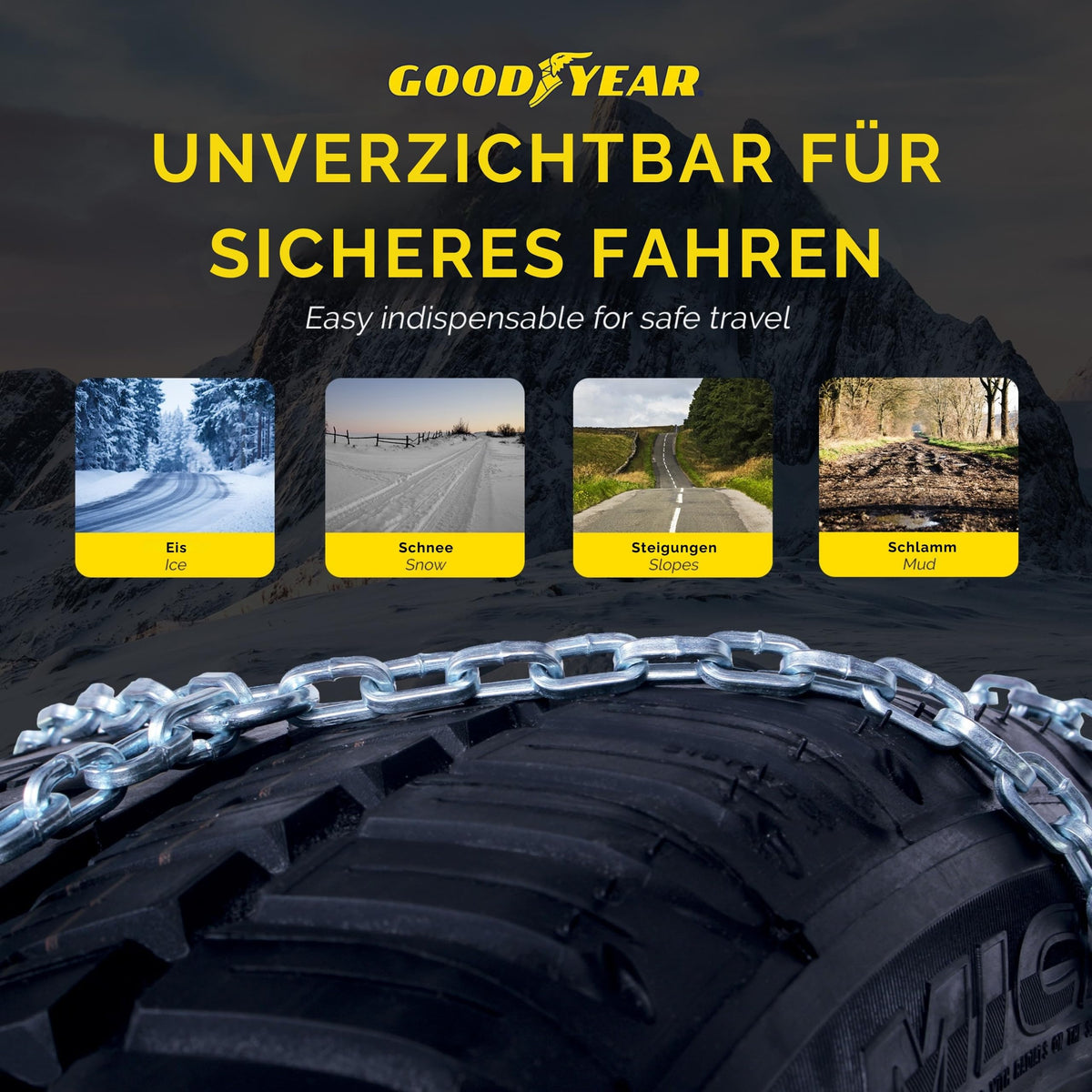 Goodyear 77914: lanțuri de zăpadă „G9”, 9 mm, mărimea 130, certificare TÜV și ÖNORM