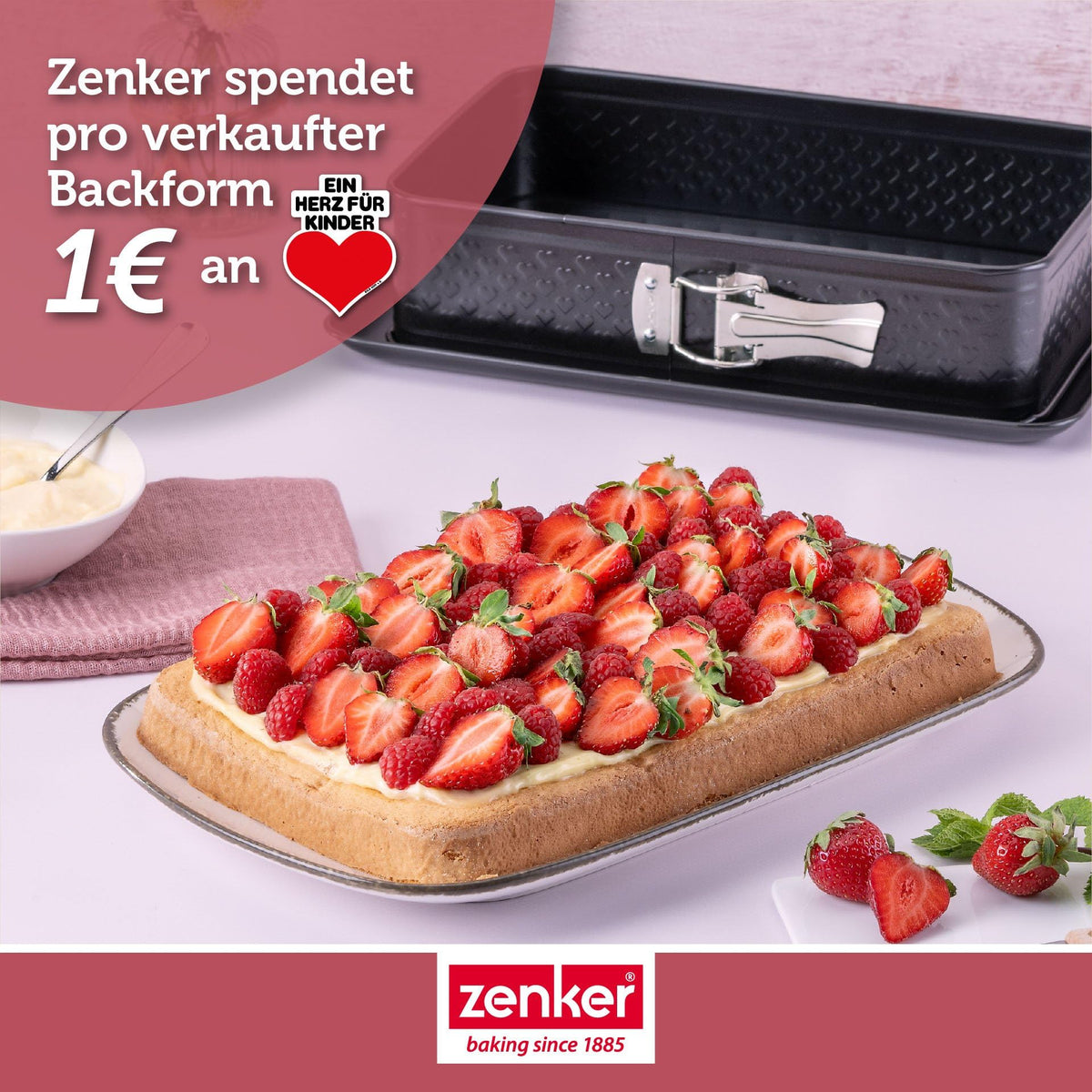 Zenker forma dreptunghiulara cu inel detasabil, 28 x 18 cm, fund anti-scurgere, decor inimioara, fara PFAS, Made in Germany