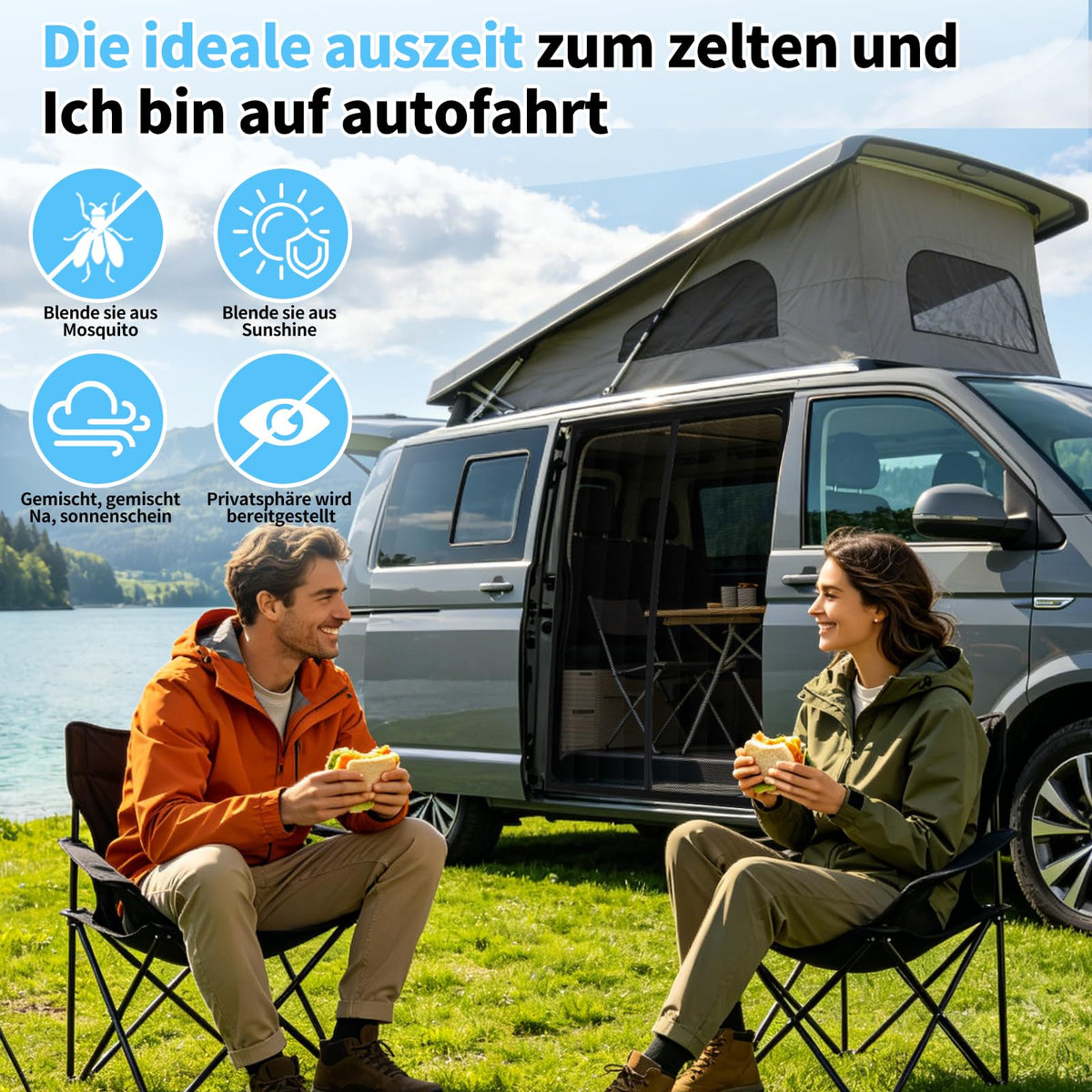 Resigilat|Plasa anti-tantari magnetica pentru usa glisanta VW T5 T6, plasa fina pentru insecte, protectie solara si ventilatie