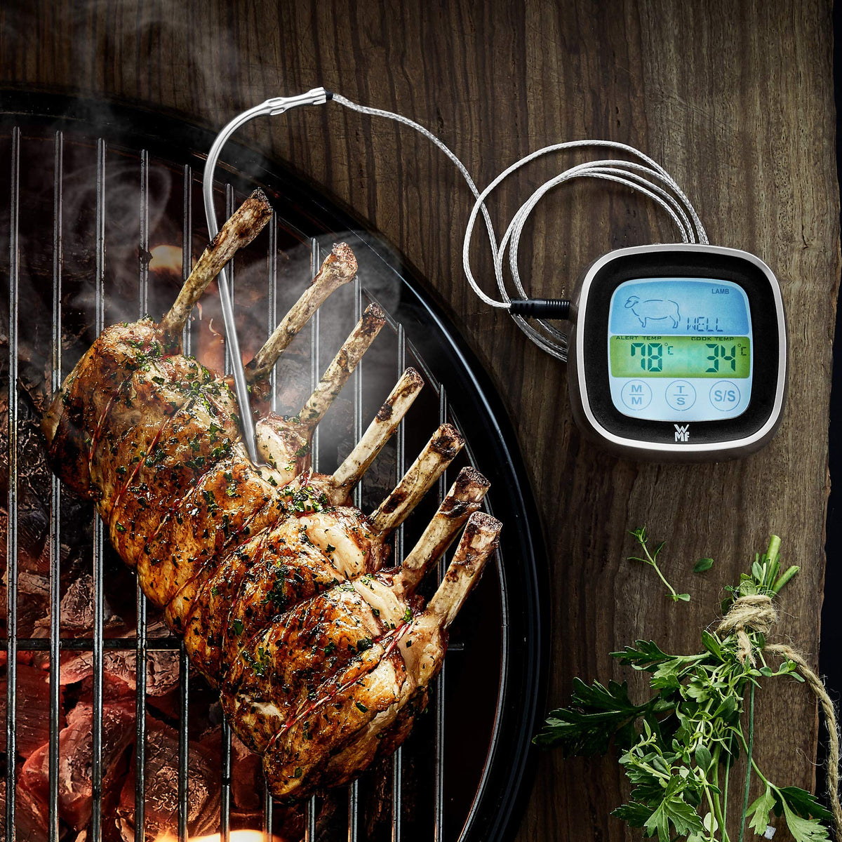 Resigilat|WMF BBQ termometru digital pentru carne, 5 niveluri de gatire, display LED tactil, timer si suport magnetic