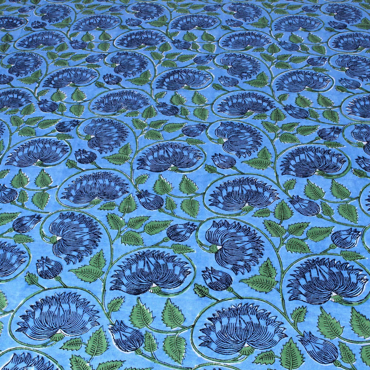 Resigilat|THE Unltd fata de masa din bumbac albastru deschis, 150 x 150 cm, imprimeu floral, 4 persoane, model traditional indian