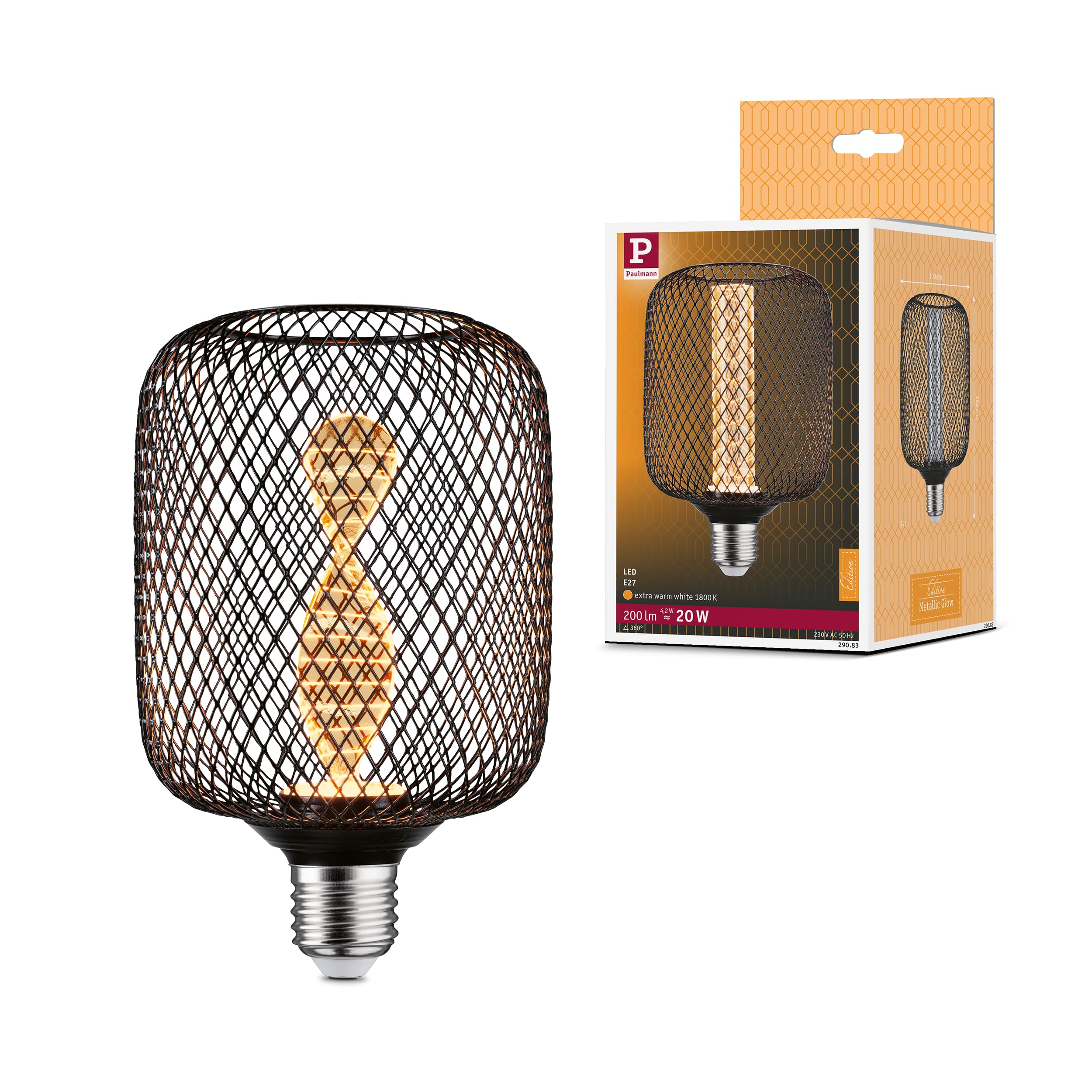 Resigilat|Paulmann 29083 Metallic Glow Edition LED E27, 4,2W, 200lm, 1800K, 100mm, forma cilindrica, negru metalic