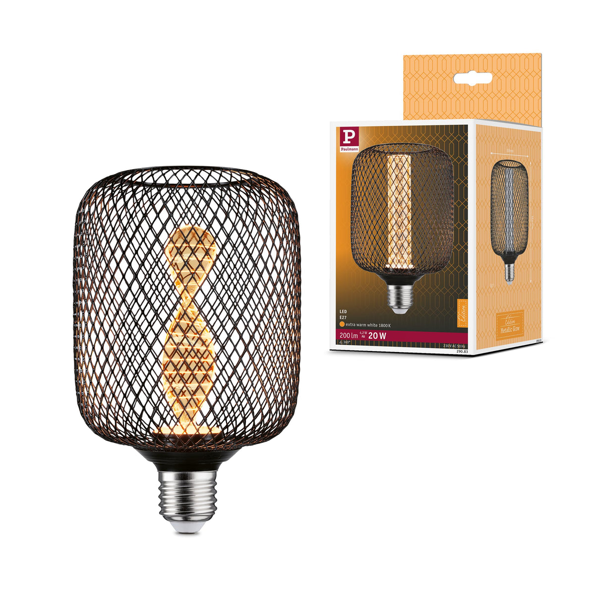 Resigilat|Paulmann 29083 Metallic Glow Edition LED E27, 4,2W, 200lm, 1800K, 100mm, forma cilindrica, negru metalic