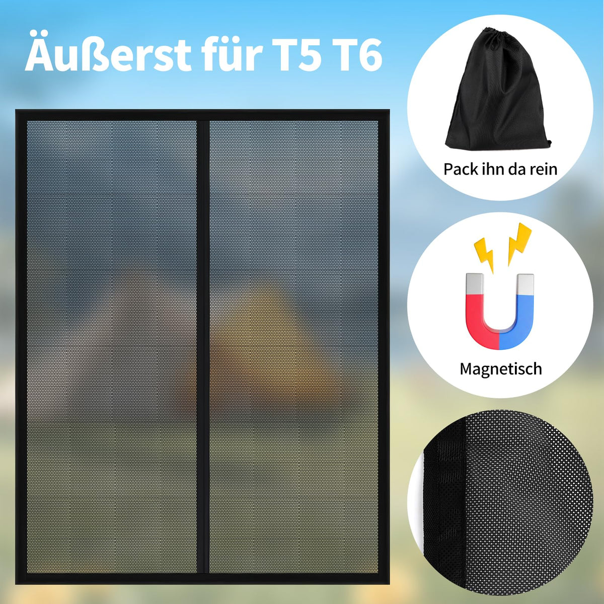Resigilat|Plasa anti-tantari magnetica pentru usa glisanta VW T5 T6, plasa fina pentru insecte, protectie solara si ventilatie
