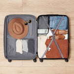 Amazon Basics Hartschalen-Koffer Groß - Erweiterbares ABS-Reisegepäck mit 4 Doppel-Spinnerrädern - Kratzfest und Leicht - 78 x 52,6 x 32cm - Marineblau