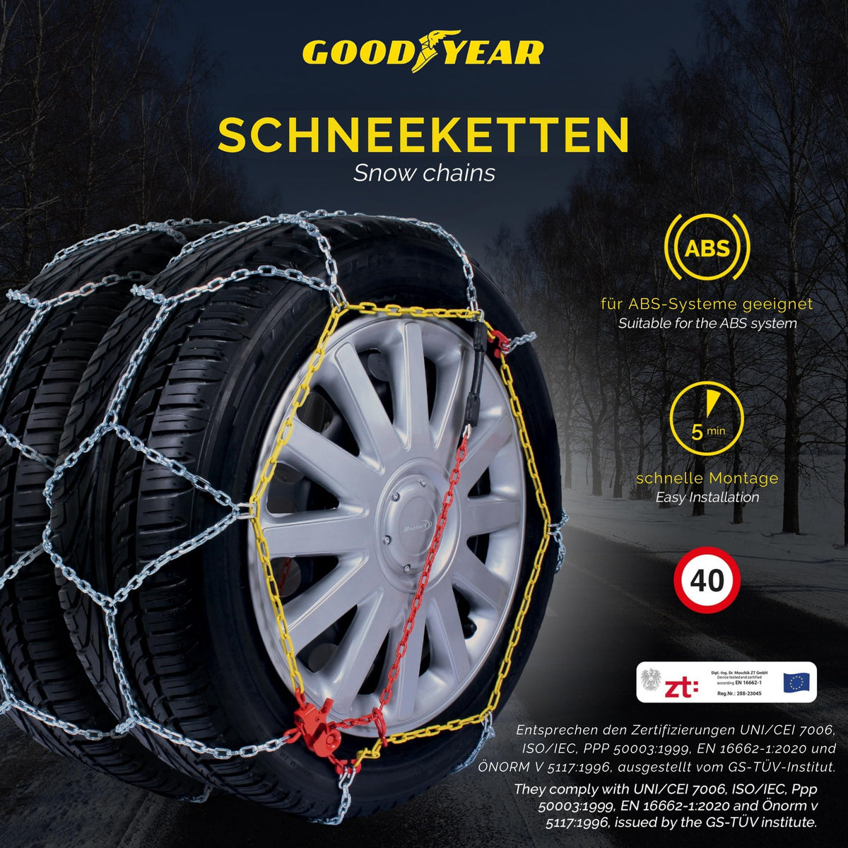 Goodyear 77914: lanțuri de zăpadă „G9”, 9 mm, mărimea 130, certificare TÜV și ÖNORM
