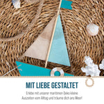 Resigilat|Decoratiune barca cu panze din lemn, 15 x 4 x 21 cm, decor maritim pentru baie si living, cu colac de salvare