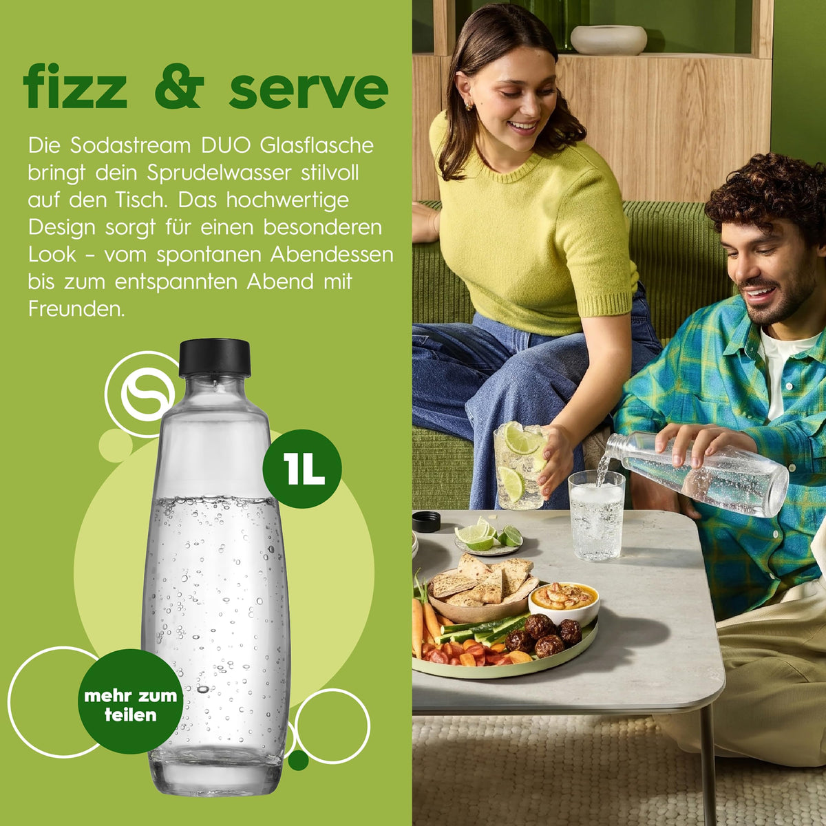 Resigilat|SodaStream DUO, set 2 sticle din sticla de 1 L, compatibile cu aparatele DUO si E-DUO