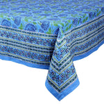 Resigilat|THE Unltd fata de masa din bumbac albastru deschis, 150 x 150 cm, imprimeu floral, 4 persoane, model traditional indian
