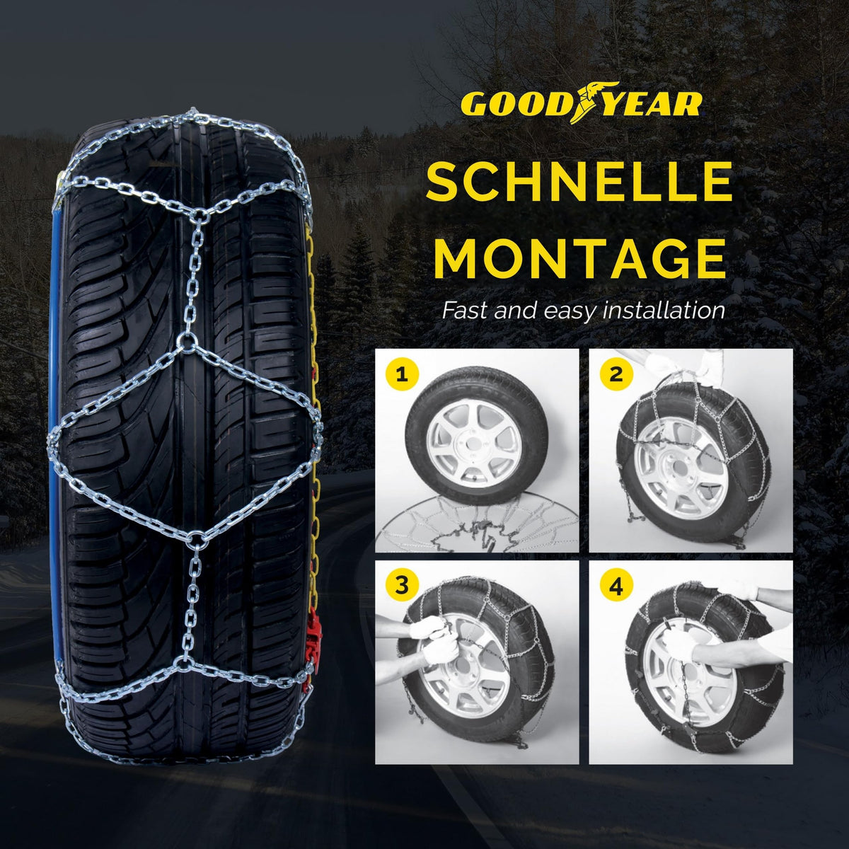 Goodyear 77907: lanțuri de zăpadă „G9”, 9 mm, mărimea 90, certificare TÜV și ÖNORM